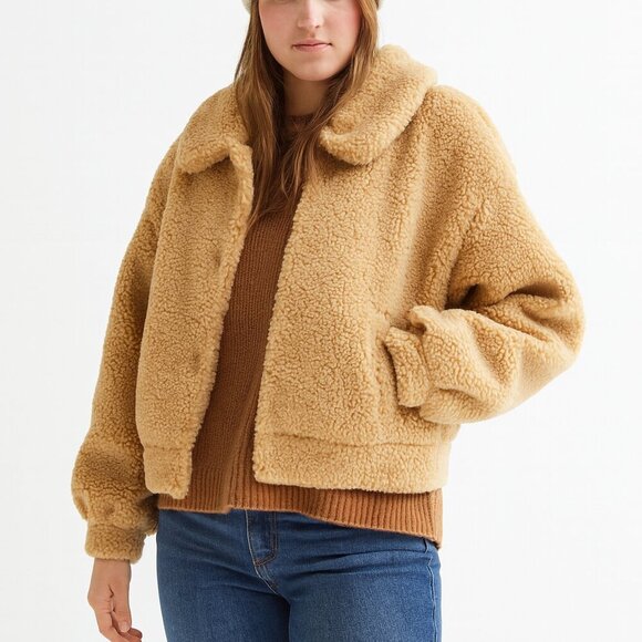 & Other Stories Jackets & Blazers - & OTHER STORIES Faux Shearling Teddy Jacket Sz 8 Beige Neutral Tan